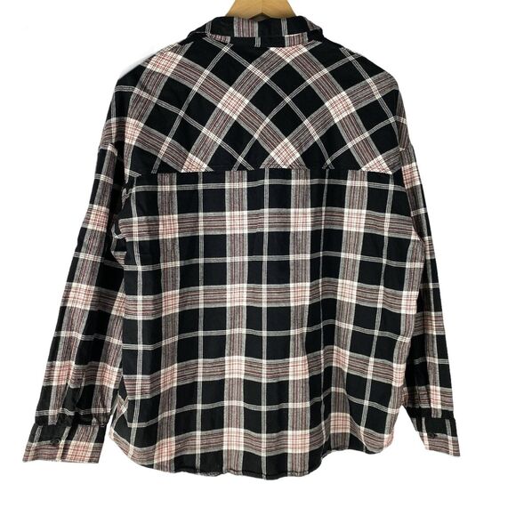 H&M Divided Boyfriend Shirt Women S Black Plaid Cowgirl Button Up Oversized NEW - Picture 2 of 6